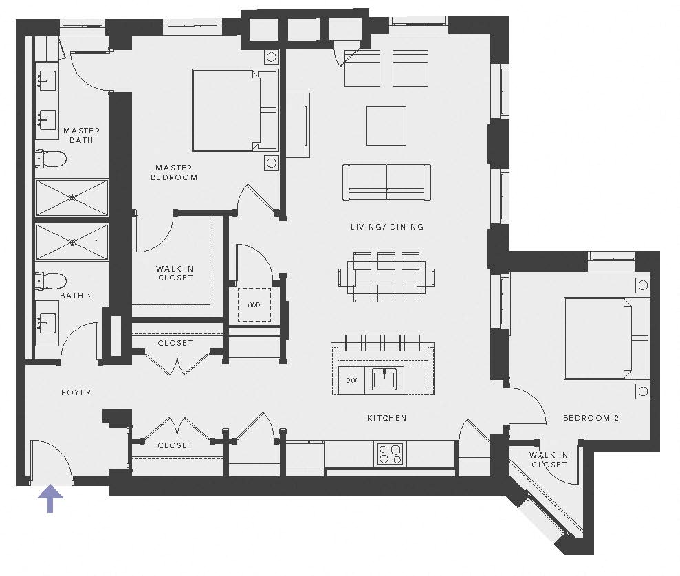 Floor plan for 2 beds, 2 baths, 1400 sqft